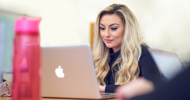 Distance Learning student at Hartlepool Sixth Form College working on a laptop