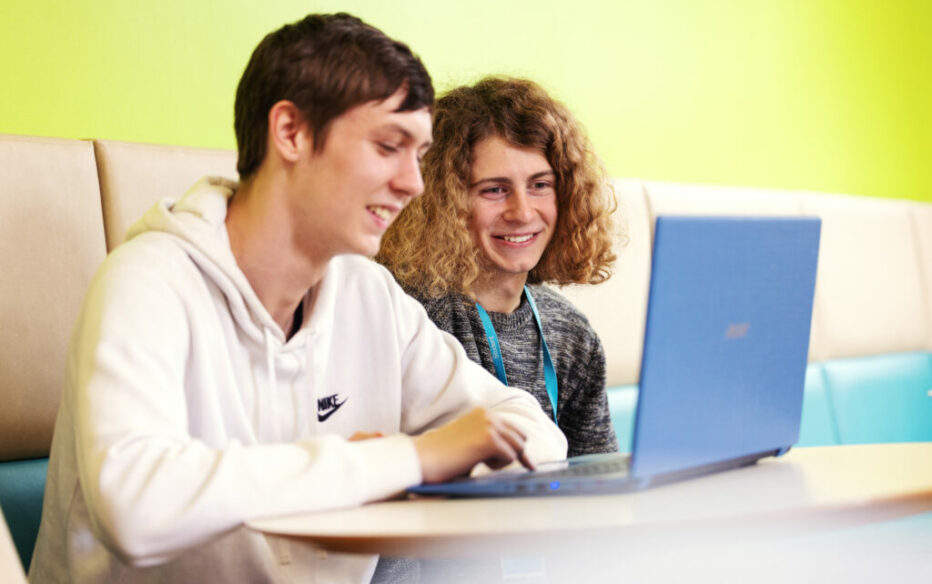 Students studying on a laptop in Hartlepool Sixth Form College
