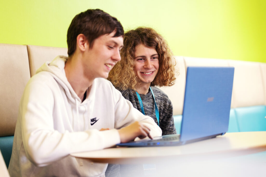 Students studying on a laptop in Hartlepool Sixth Form College