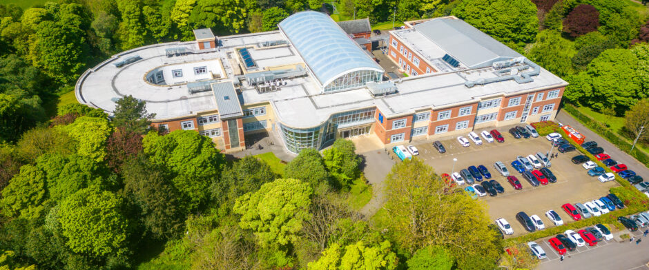 Aerial view of Hartlepool Sixth Form Campus, showcasing the college building from above.