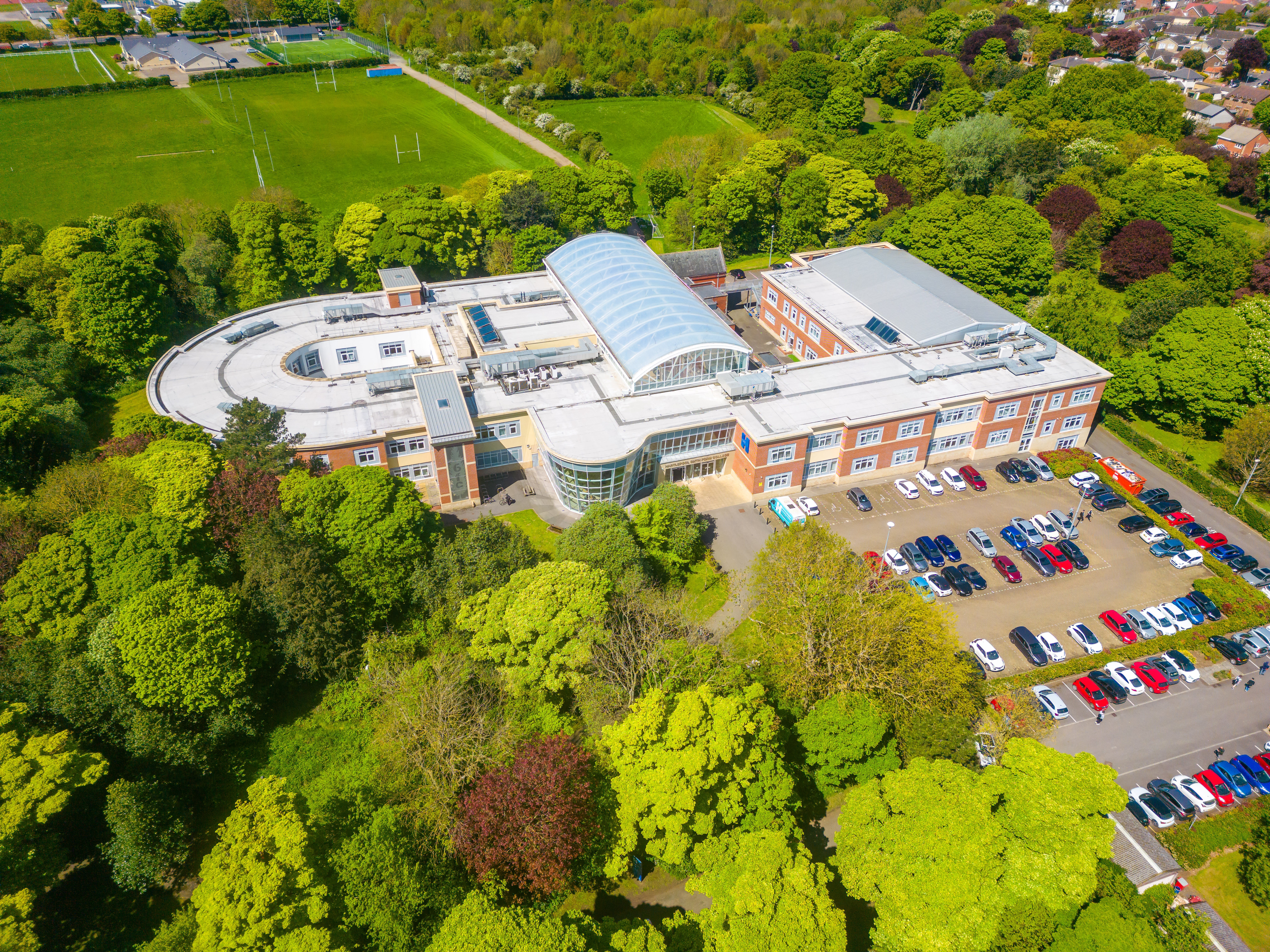 Aerial view of Hartlepool Sixth Form Campus, showcasing the college building from above.
