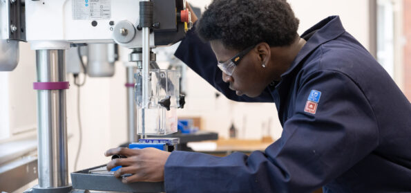 An engineering student in the workshop.
